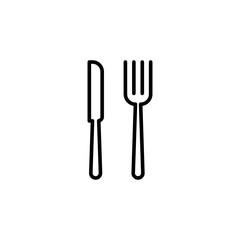 thin line fork and knife icon on white background