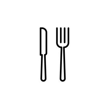 thin line fork and knife icon on white background