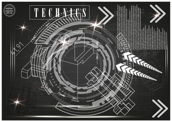 Machine-building drawings on a black background