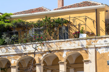 Classic buildings in downtown Alghero, Italy