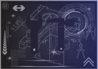 Machine-building drawings on a blue background
