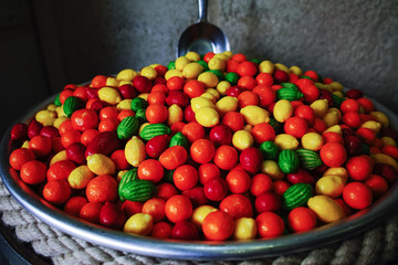 Happy candy and bubble gum shop, sweet candy fruits