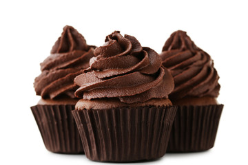 Chocolate cupcakes isolated on white background