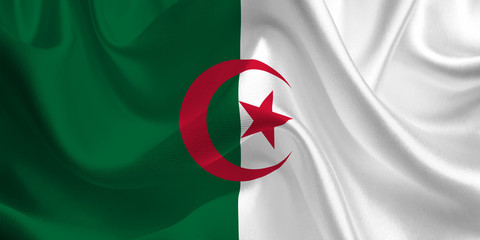 Waving flag of the Algeria. Algerian Flag in the Wind. Algerian National mark. Waving Algeria Flag. Algeria Flag Flowing.