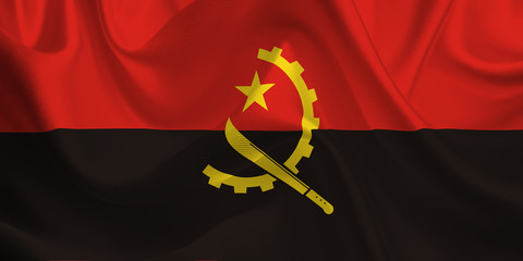 Waving flag of the Angola. Flag in the Wind. National mark. Waving Angola Flag. Angola Flag Flowing.