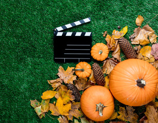 Clapboard and autum leaves around