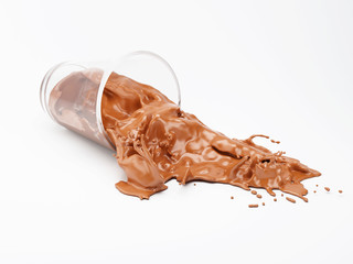 3d Chocolate milk splashing out of glass