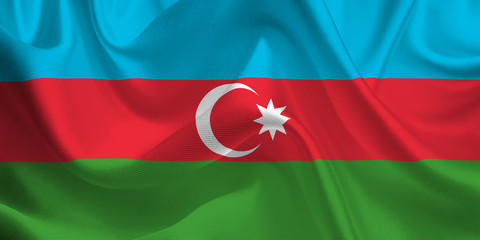 Naklejka premium Waving flag of the Azerbaijan. Flag in the Wind. National mark. Waving Azerbaijan Flag. Azerbaijan Flag Flowing.