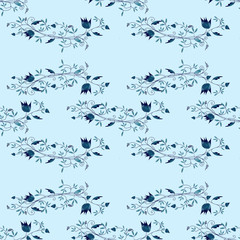 pattern con rami di fiori blu su sfondo celeste