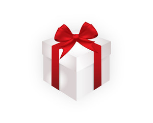 weißes Geschenk mit roter Schleife