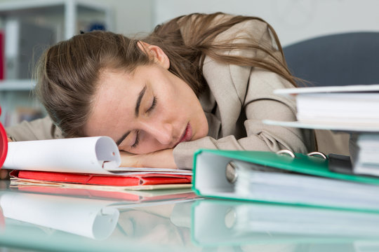 businesswoman sleeping office worker break digital device concept