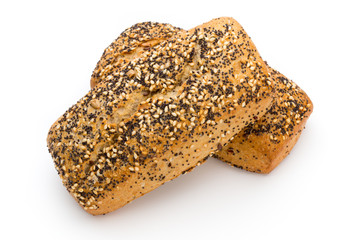 Freshly baked bread isolated on white background.