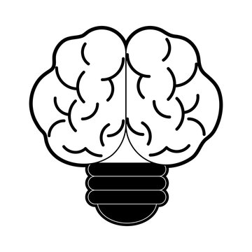 lightbulb with human brain shape icon image vector illustration design  black and white