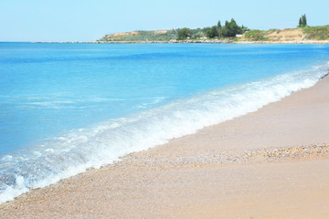 Fototapeta na wymiar View of beautiful blue sea at resort