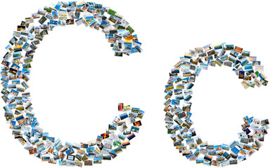 Collage of photos forming english alphabet