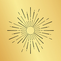 Obraz premium Sun burst vintage hand drawn hipster gold logo ray explode