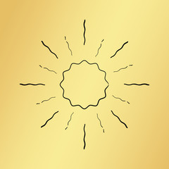 Sun burst vintage hand drawn hipster gold logo ray explode