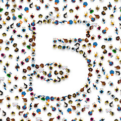 Large group of people in number 5 five form. People font. Vector illustration