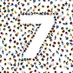 Large group of people in number 7 seven form. People font. Vector illustration