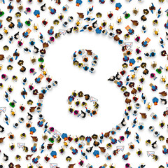 Large group of people in number 8 eight form. People font. Vector illustration
