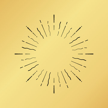 Sun burst vintage hand drawn hipster gold logo ray explode