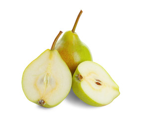 Delicious ripe pears on white background