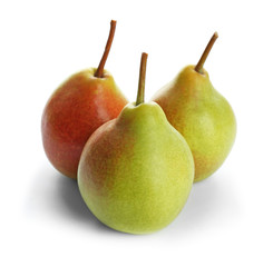 Delicious ripe pears on white background