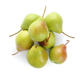 Delicious ripe pears on white background