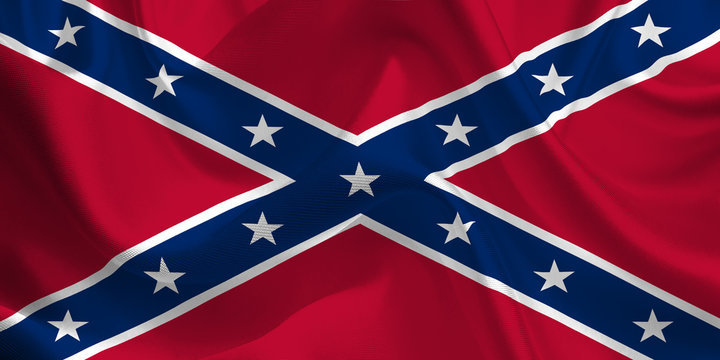 Waving flag of the American Confederation. Confederate Flag in the Wind. National mark. Waving American South Flag. Confederation Flag Flowing.