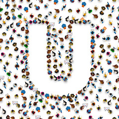 A group of people in the shape of English alphabet letter U on light background. Vector illustration.