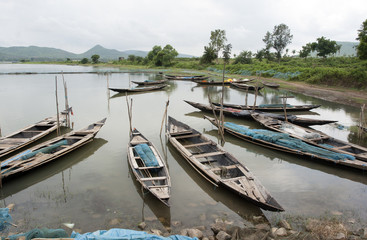 Fishing boats at the bank of Chilika Lake