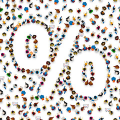 A crowd of people in the form of a percent sign symbol on a white background. Vector illustration