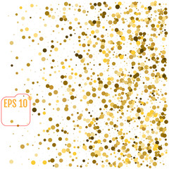 Golden Circle Confetti Falling On White Background. Round. Dot. Polka. Vector