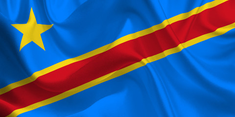 Waving flag of the Democratic Republic of the Congo. Flag in the Wind. National mark. Waving Democratic Republic of the Congo Flag. Democratic Republic of the Congo Flag Flowing.