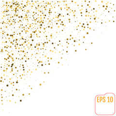 Abstract white modern pattern with gold stars. Vector illustration. Shiny background. Texture of gold foil.