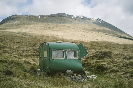 An abandoned caravan in the Scottish Highlands