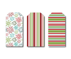 Christmas gift tags, labels, cards. Quirky snowflake and stripe tags. Set of three coordinating holiday gift tags. 