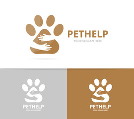 Vector paw and hands logo combination. Pet and embrace symbol or icon. Unique vet and friendship logotype design template. © Lifeking
