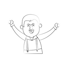 happy man in folk german costume raising arms icon image vector illustration design  fine sketch line