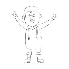 happy man in folk german costume raising arms icon image vector illustration design  fine sketch line