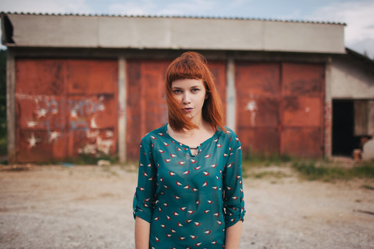 Portrait of rad hair girl