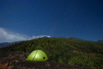Stars Scape And Tent On Volcano Etna, Sicily © ollirg