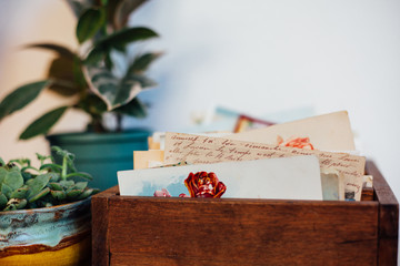 Wooden Box full of old postcards and letters