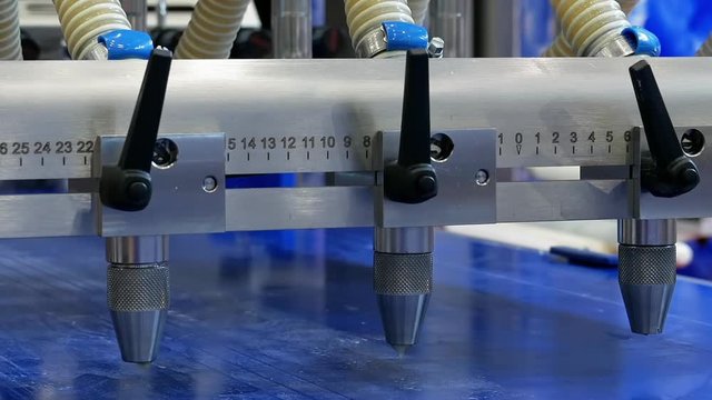 Food factory automated robotic machine. Conveyor product line for cooking and packing rations and food packs. Robotics and automatic lines used instead of human labor on factories and plants.
