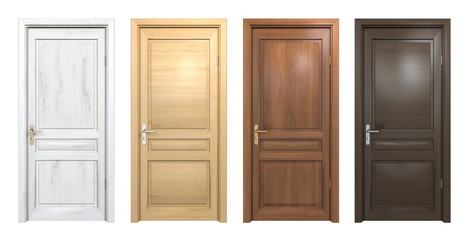 Obraz premium Collection of different wooden doors isolated on white
