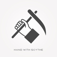 Silhouette icon hand with scythe