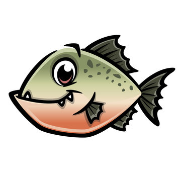 cartoon piranha fish smiling, green, orange clip art preview