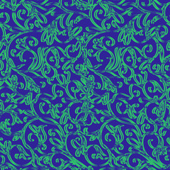 Fototapeta na wymiar Blue background with light green floral ornament. Illustration.