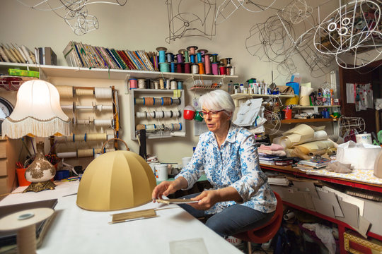 Italian Artisan at Work in her Workshop