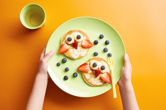 Creative breakfast with pancake owls